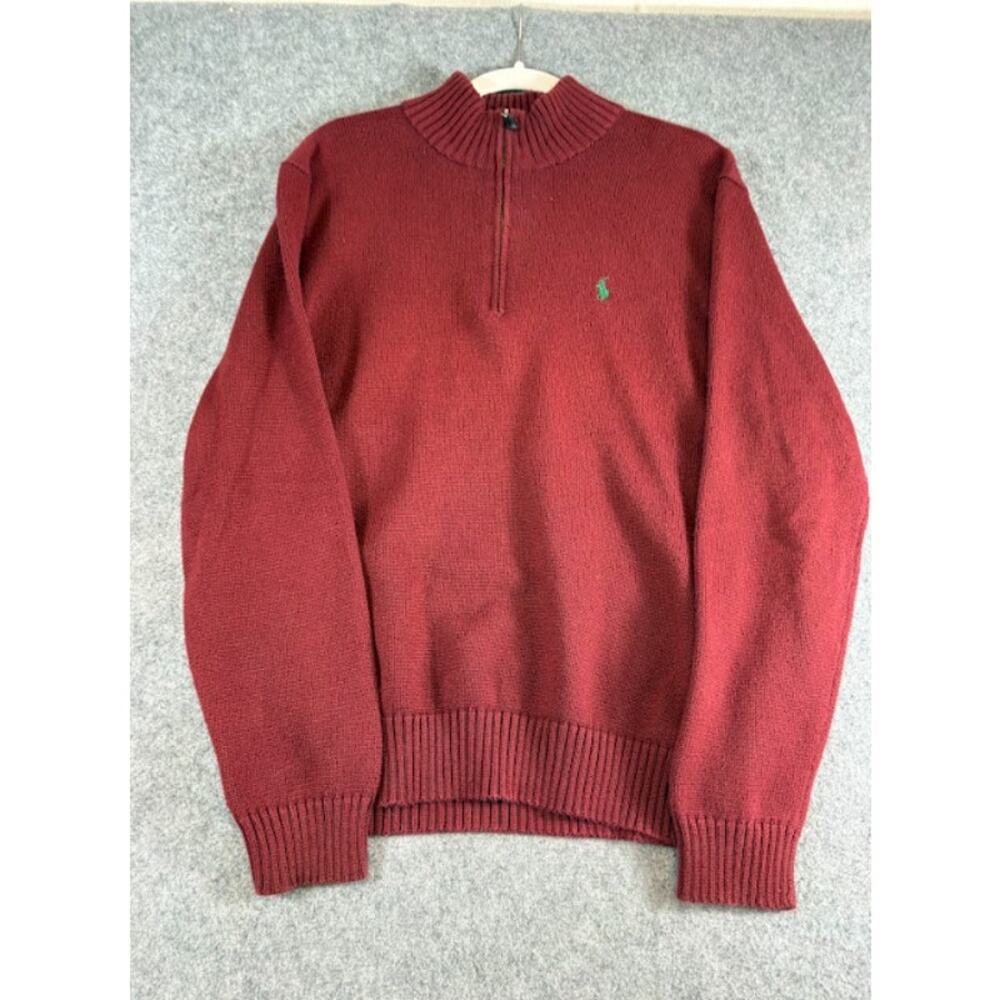 Vintage 90s Polo Ralph Lauren Sweater Men Large Red 1/4 Zip Pullover Knit Preppy